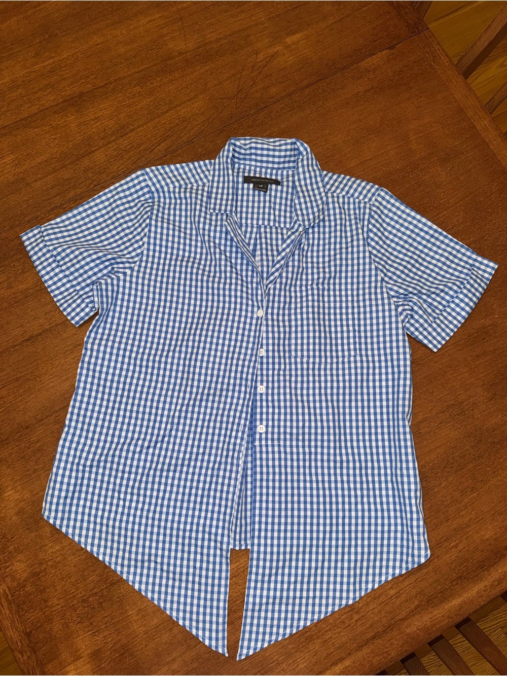 French Connection Blue and White Gingham Short-Sleeve Button-Down Shirt